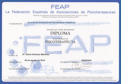 Diploma FEAP -  Federación Española de Asociaciones de Psicoterapeutas